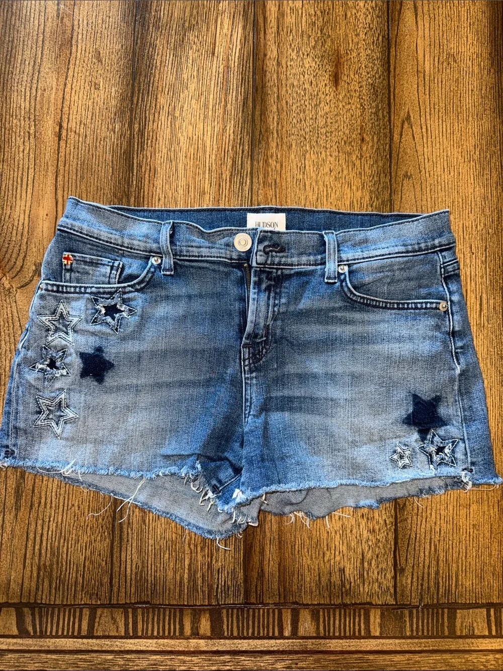 Hudson Jeans Kali  Blue Denim Star Appliqué Cutoff Shorts